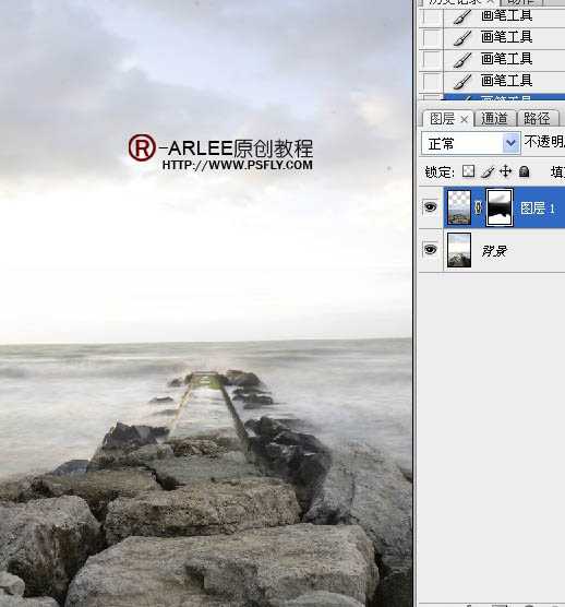 ‘photoshop完美合成暮色中在海边阅读的圣女‘
