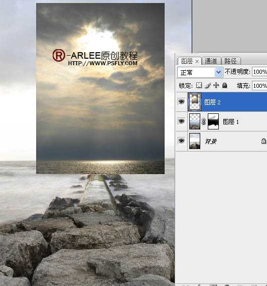 ‘photoshop完美合成暮色中在海边阅读的圣女‘