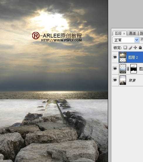 ‘photoshop完美合成暮色中在海边阅读的圣女‘