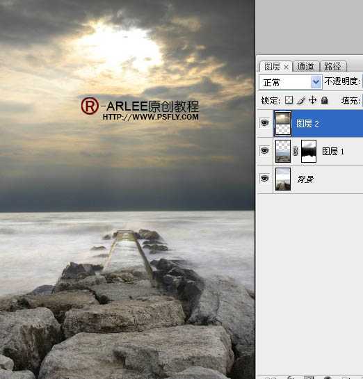 ‘photoshop完美合成暮色中在海边阅读的圣女‘