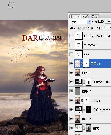 ‘photoshop完美合成暮色中在海边阅读的圣女‘