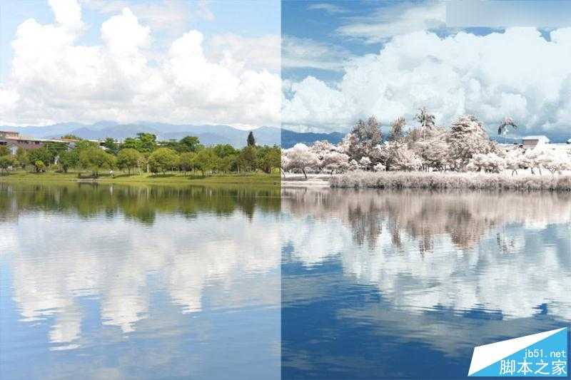 ‘Photoshop将外景风光大片调出IR红外线滤镜的超梦幻雪景照片‘