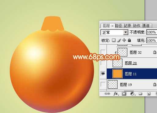 ‘Photoshop设计制作精致的橙黄色圣诞装饰球教程‘