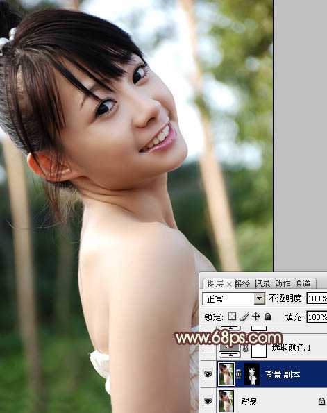 ‘Photoshop为外景美女图片增加上淡淡的青黄蜜糖色‘