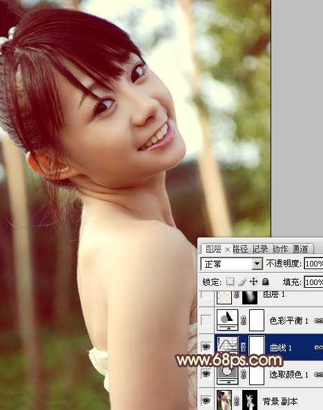 ‘Photoshop为外景美女图片增加上淡淡的青黄蜜糖色‘