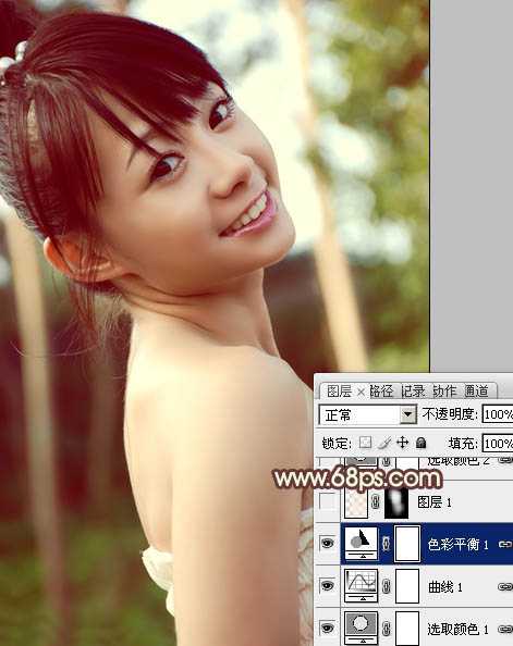 ‘Photoshop为外景美女图片增加上淡淡的青黄蜜糖色‘