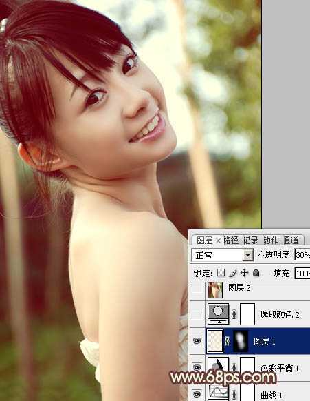 ‘Photoshop为外景美女图片增加上淡淡的青黄蜜糖色‘