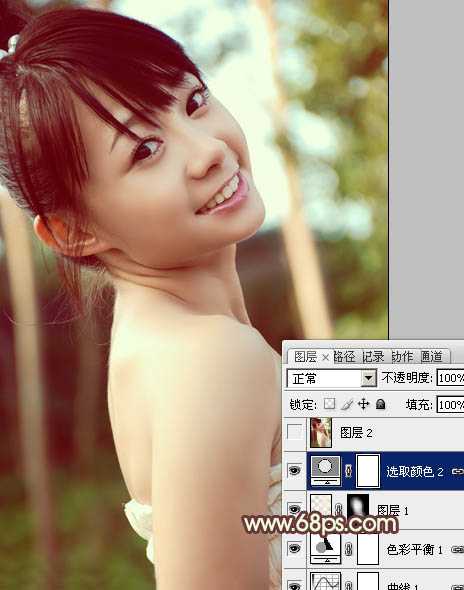‘Photoshop为外景美女图片增加上淡淡的青黄蜜糖色‘