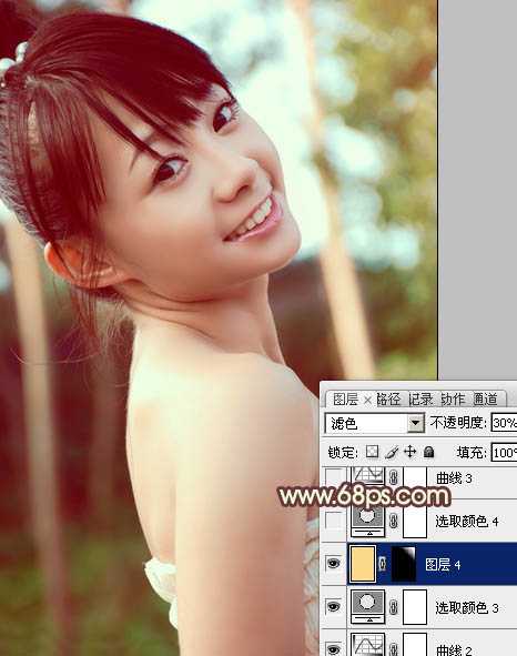 ‘Photoshop为外景美女图片增加上淡淡的青黄蜜糖色‘