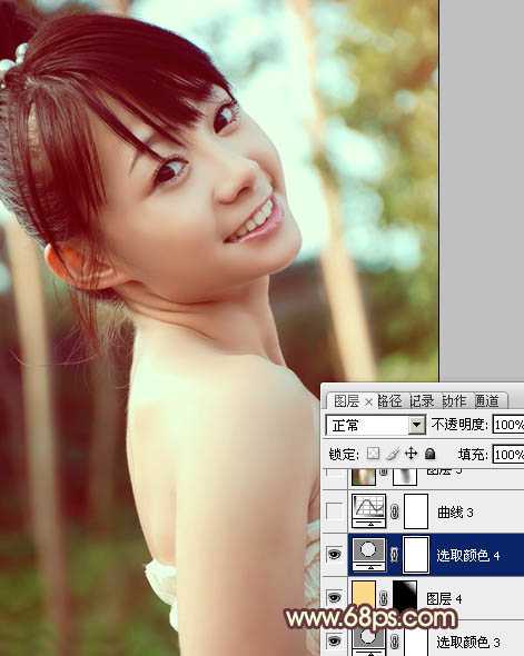 ‘Photoshop为外景美女图片增加上淡淡的青黄蜜糖色‘