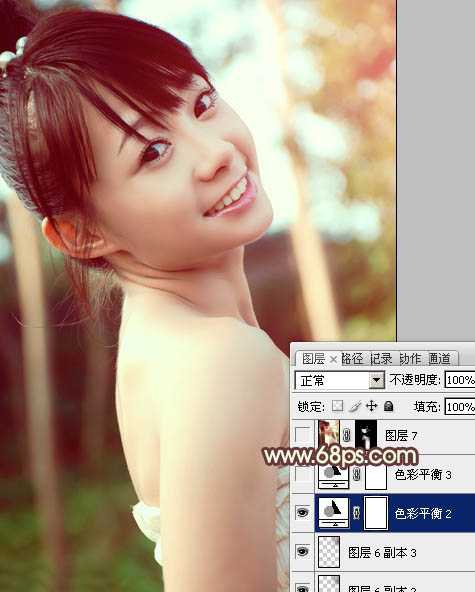 ‘Photoshop为外景美女图片增加上淡淡的青黄蜜糖色‘
