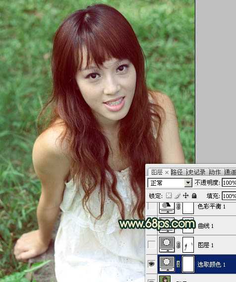 ‘Photoshop将草地人物图片调制出柔美的棕绿色效果‘