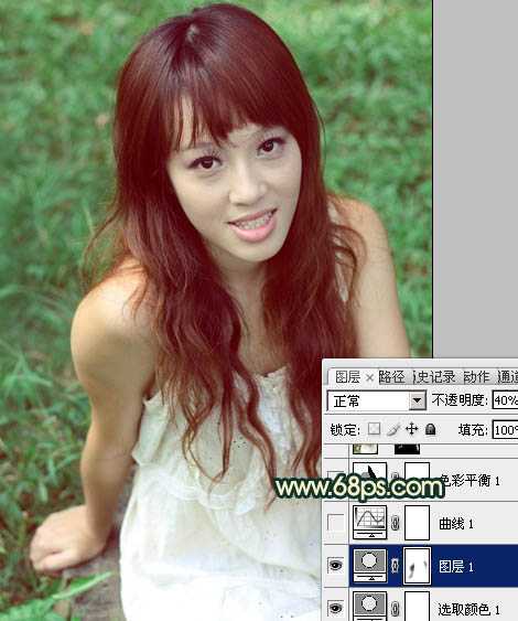 ‘Photoshop将草地人物图片调制出柔美的棕绿色效果‘