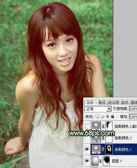 ‘Photoshop将草地人物图片调制出柔美的棕绿色效果‘