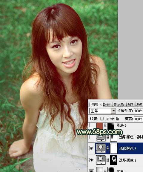 ‘Photoshop将草地人物图片调制出柔美的棕绿色效果‘
