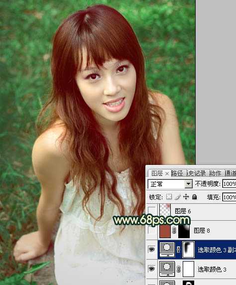 ‘Photoshop将草地人物图片调制出柔美的棕绿色效果‘