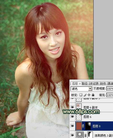 ‘Photoshop将草地人物图片调制出柔美的棕绿色效果‘
