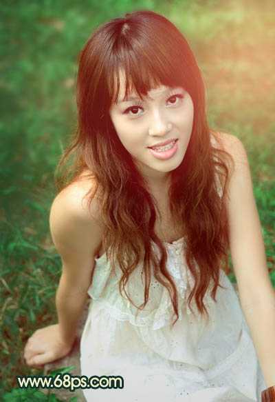 ‘Photoshop将草地人物图片调制出柔美的棕绿色效果‘