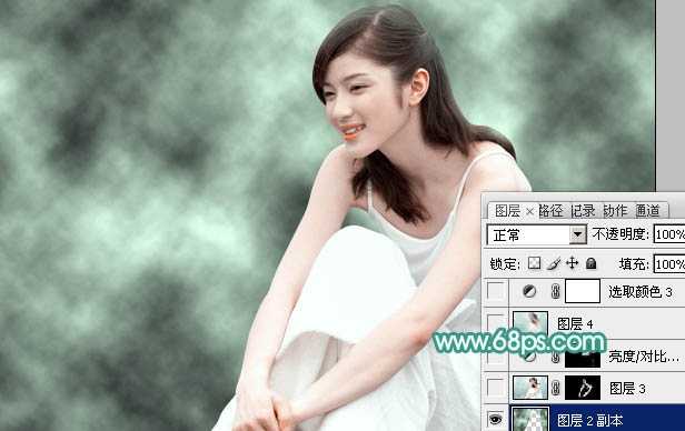 ‘Photoshop将草地人物图片调制出梦幻的青色调效果‘