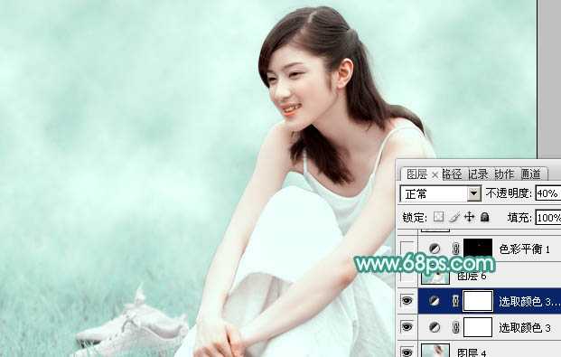 ‘Photoshop将草地人物图片调制出梦幻的青色调效果‘