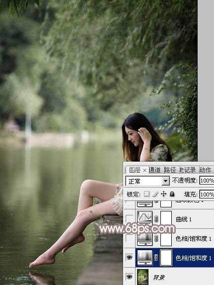‘Photoshop将水边的美女加上梦幻的中性淡褐色‘