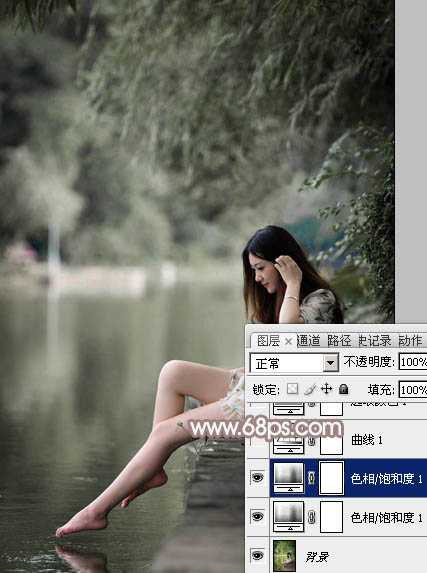 ‘Photoshop将水边的美女加上梦幻的中性淡褐色‘