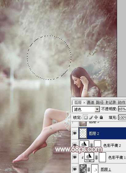 ‘Photoshop将水边的美女加上梦幻的中性淡褐色‘