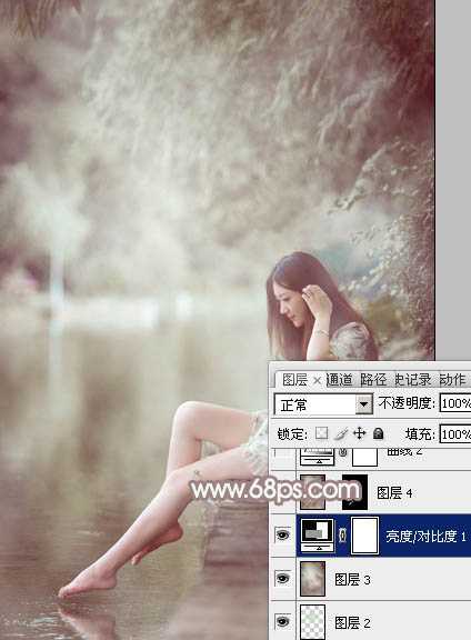 ‘Photoshop将水边的美女加上梦幻的中性淡褐色‘