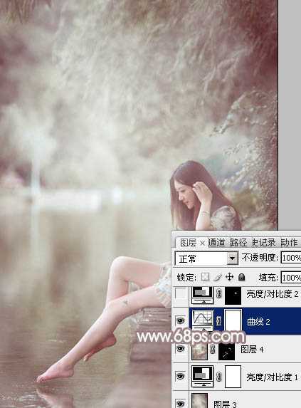 ‘Photoshop将水边的美女加上梦幻的中性淡褐色‘