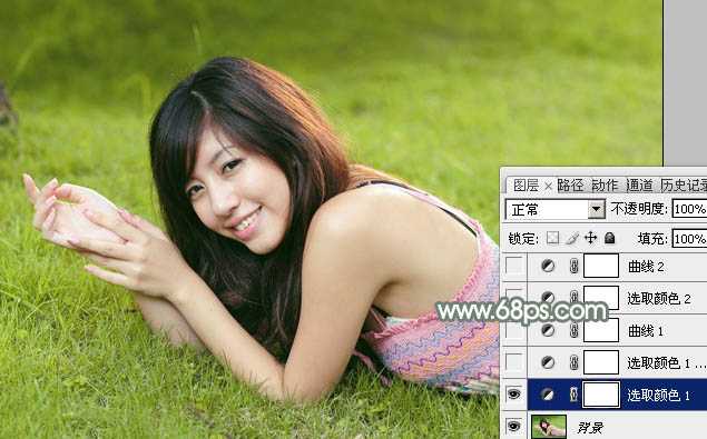‘Photoshop为草地美女调出唯美的暖黄色‘