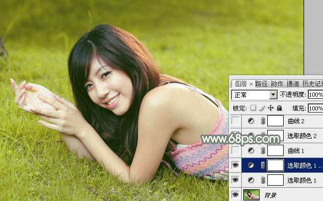 ‘Photoshop为草地美女调出唯美的暖黄色‘