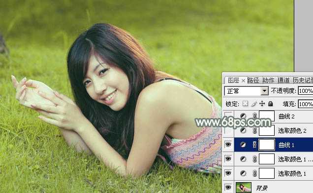 ‘Photoshop为草地美女调出唯美的暖黄色‘