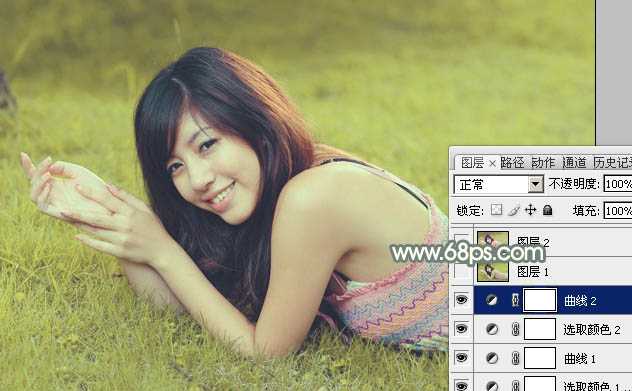‘Photoshop为草地美女调出唯美的暖黄色‘