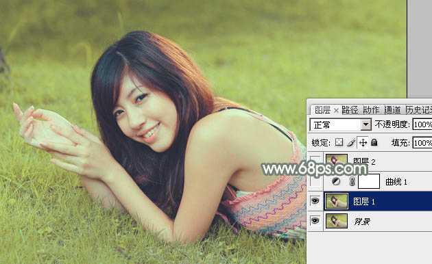 ‘Photoshop为草地美女调出唯美的暖黄色‘