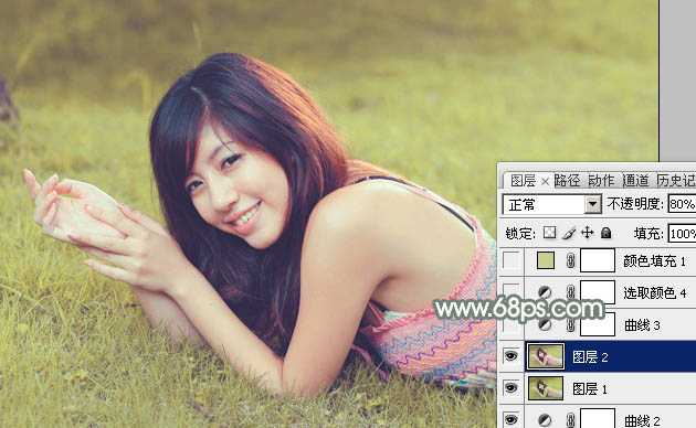‘Photoshop为草地美女调出唯美的暖黄色‘