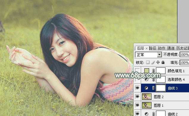 ‘Photoshop为草地美女调出唯美的暖黄色‘