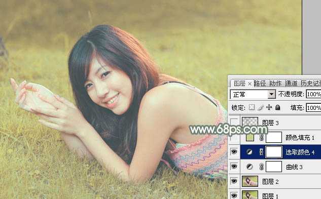 ‘Photoshop为草地美女调出唯美的暖黄色‘