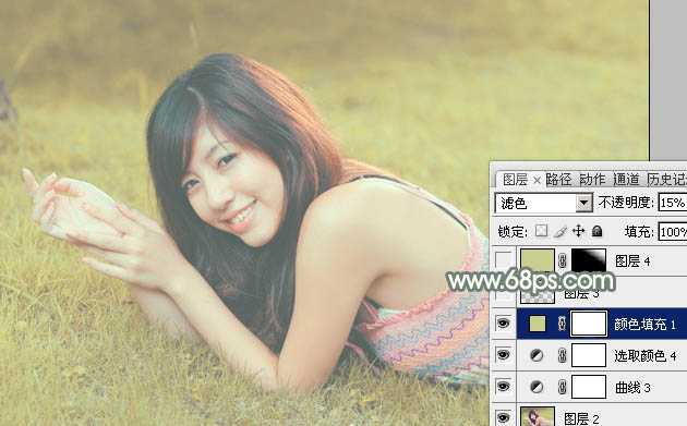 ‘Photoshop为草地美女调出唯美的暖黄色‘