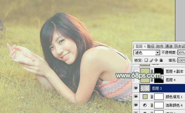 ‘Photoshop为草地美女调出唯美的暖黄色‘