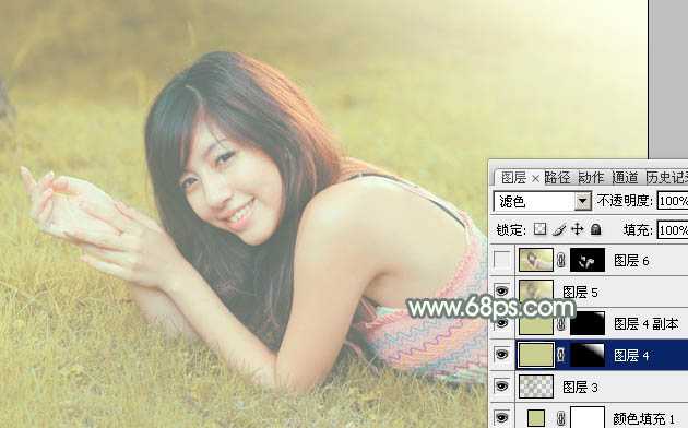 ‘Photoshop为草地美女调出唯美的暖黄色‘