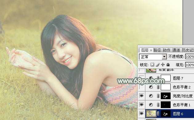 ‘Photoshop为草地美女调出唯美的暖黄色‘