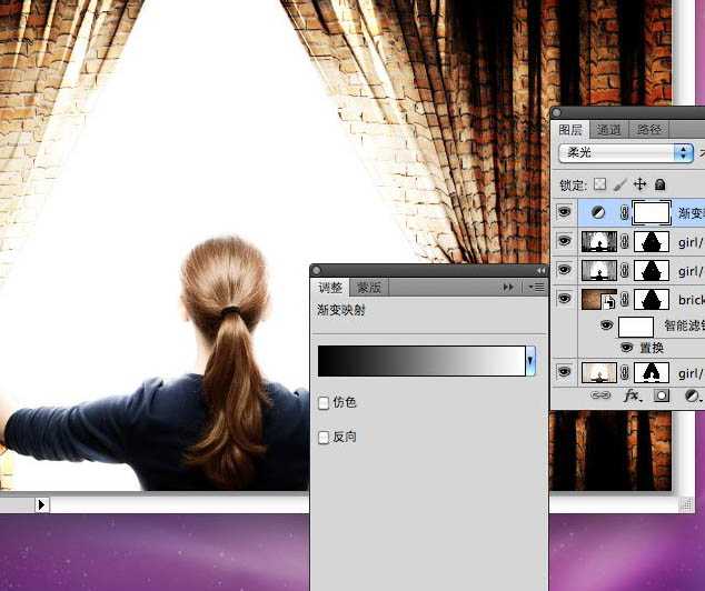 ‘photoshop合成墙帘后的奇幻世界‘