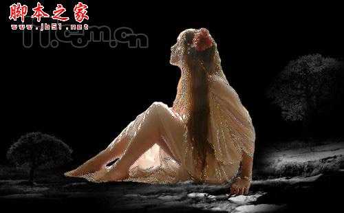 ‘PhotoShop合成制作魔幻世界里仰望天空的美女场景‘