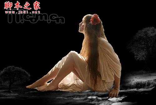‘PhotoShop合成制作魔幻世界里仰望天空的美女场景‘