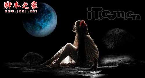 ‘PhotoShop合成制作魔幻世界里仰望天空的美女场景‘
