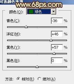 ‘Photoshop将外景人物图片调成流行的黄绿中性色‘