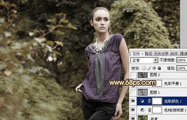 ‘Photoshop将外景人物图片调成流行的黄绿中性色‘