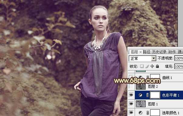‘Photoshop将外景人物图片调成流行的黄绿中性色‘