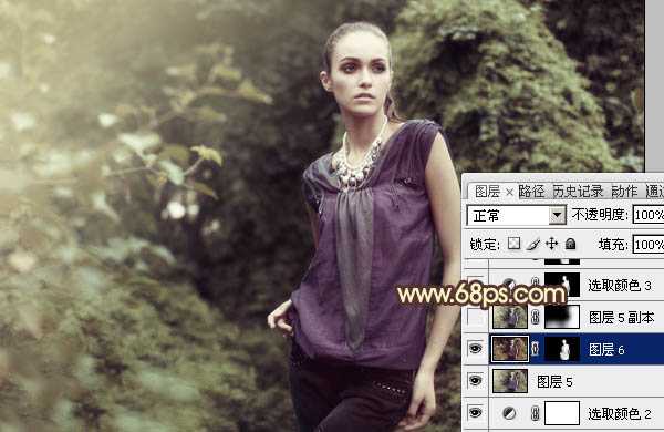 ‘Photoshop将外景人物图片调成流行的黄绿中性色‘