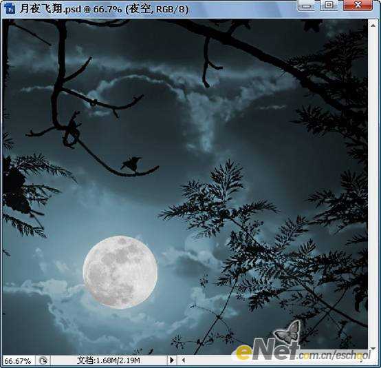 ‘Photoshop合成制作信鸽在阴森恐怖大的月夜下飞翔特效‘